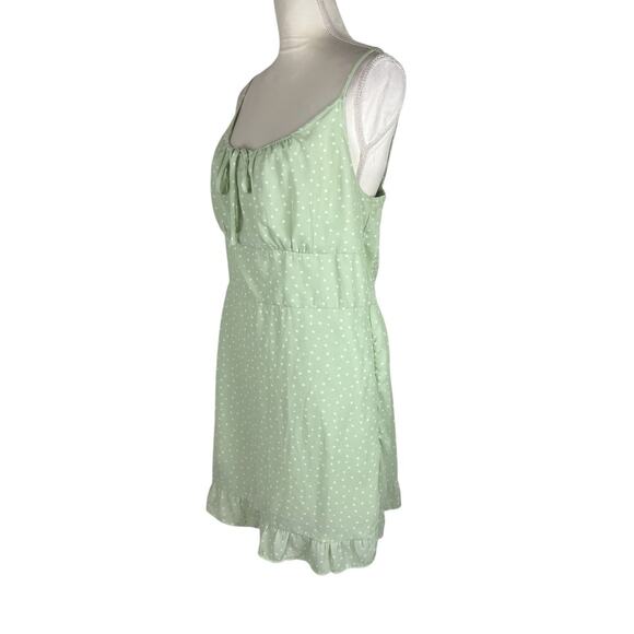 Abercrombie & Fitch Green Polka Dot Tie Front Mini Dress Sundress Strappy Sz XL - Picture 7 of 9